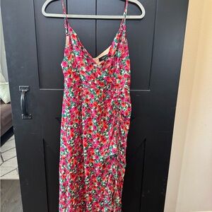 Vici Pink & Green Floral V-Neck Maxi Dress